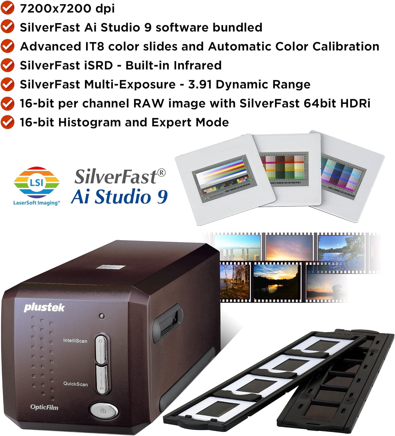 Plustek OpticFilm 8300i Ai Film Scanner - Converts 35mm Film & Slide into Digital